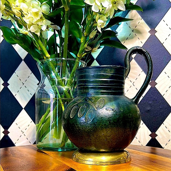 Vintage Mexican Folk Pottery Chocolate Jug – Green Glaze Floral Motif Handmade - Picture 9 of 17